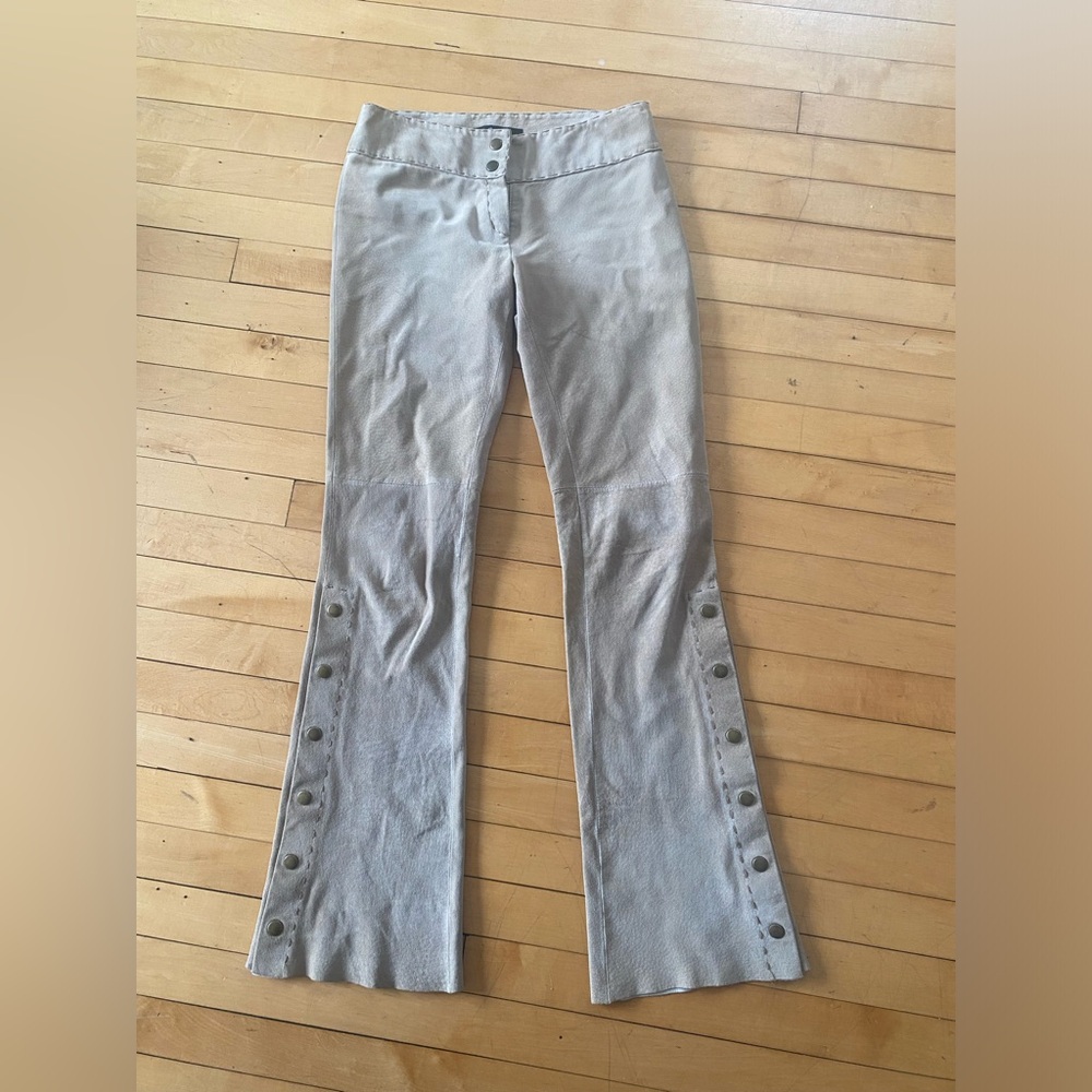 Arden B. Y2K Tan Suede 100% Leather Snap Button Flare Western Boho Pants Size 2